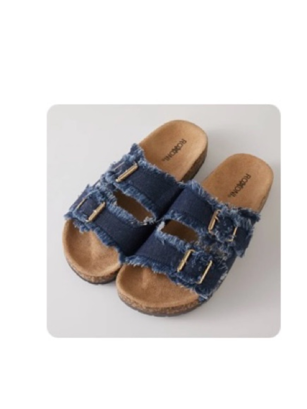Women’s Double-Buckle Denim Slide Sandals - Blue
